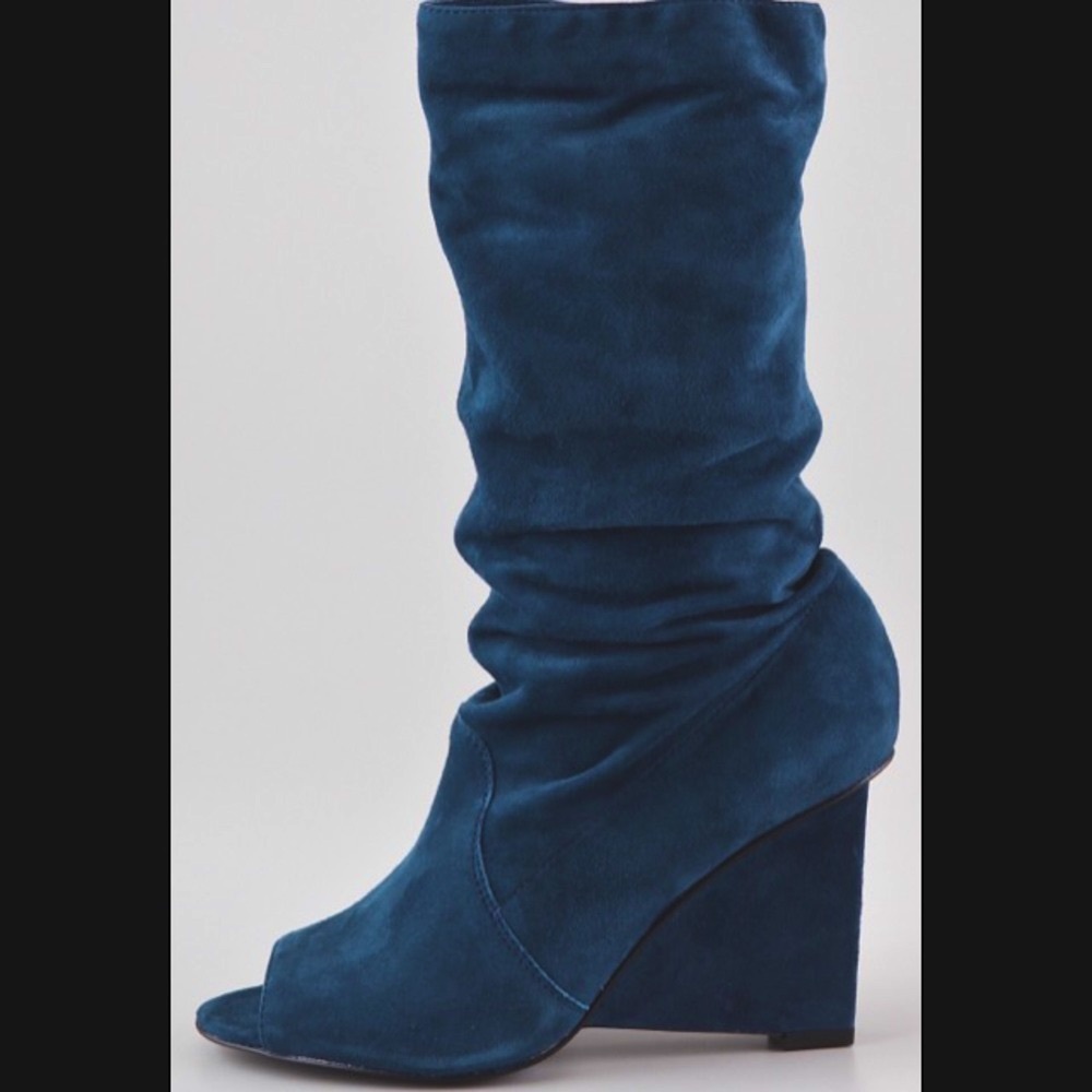 NEW DVF Blue Suede Weaver Open Toe Slouch Boots 9